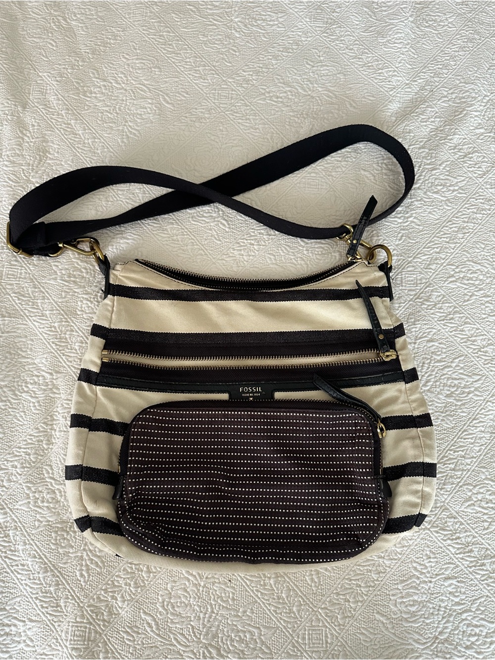 Fossil Black and Cream Striped Crossbody